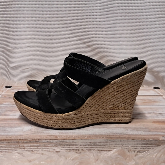 UGG Tawny Black Suede Wedges Size 10 - Picture 3 of 6